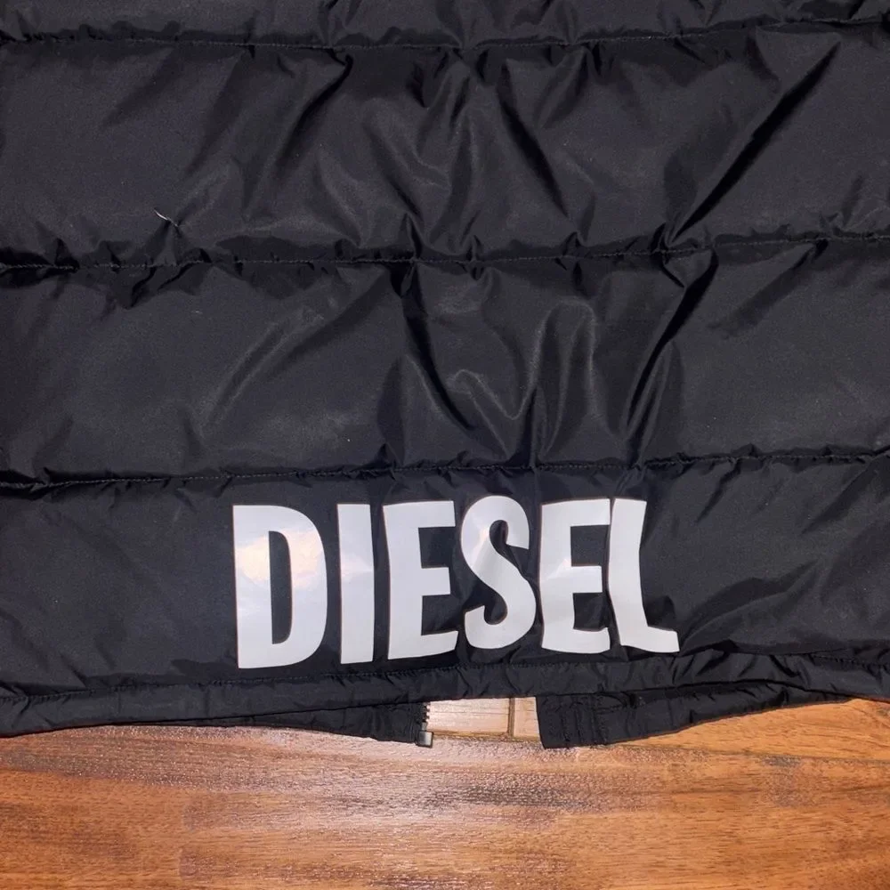 Youth Black Diesel Puffer Jacket with Hood